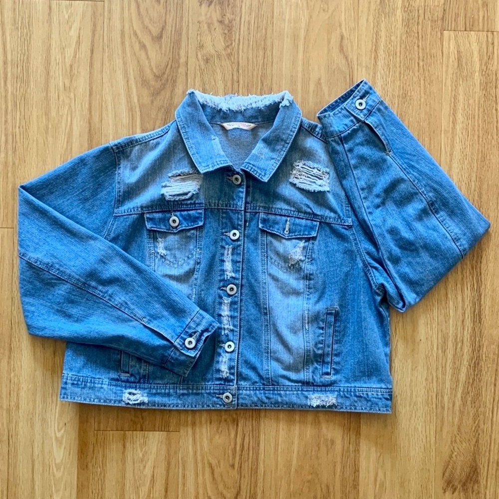 Highway Jeans Cropped Distressed Jean Jacket • 2X